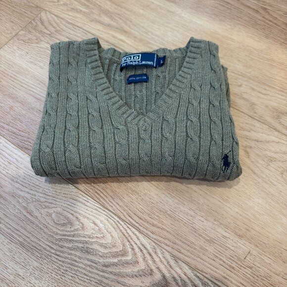 Polo Ralph Lauren Olive Green Cable Knit Sweater Vest Men’s Size Large - Picture 11 of 11